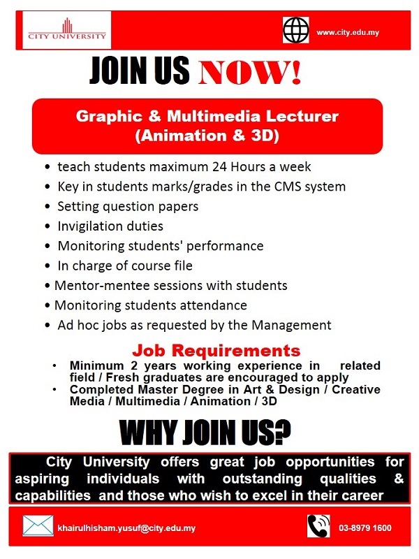 City University-Graphic & Multimedia Lecturer (Animation & 3D)