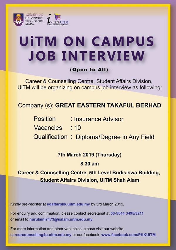 On Campus Interview Great Eastern Takaful Berhad
